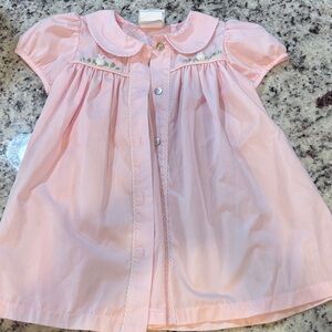 Pink Smocked Easter Dress with Floral and bunny Embroidery